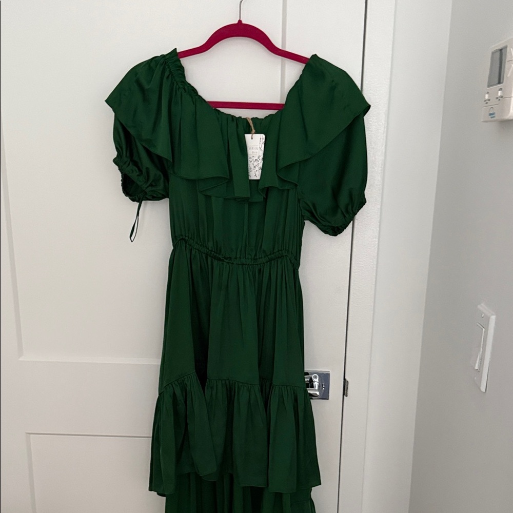 New Green Off-Shoulder hi low Dress